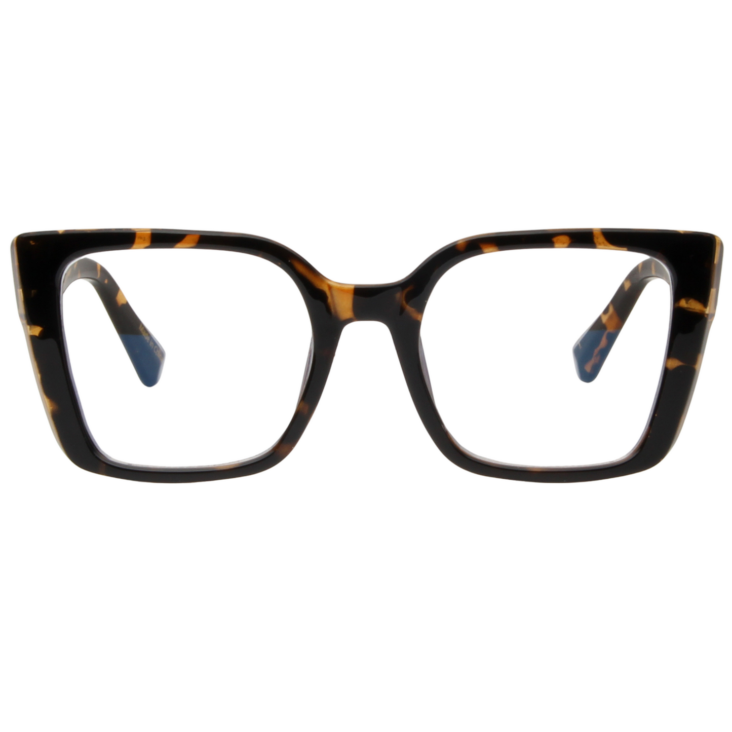 Black and tortoiseshell cat-eye glasses on a white background