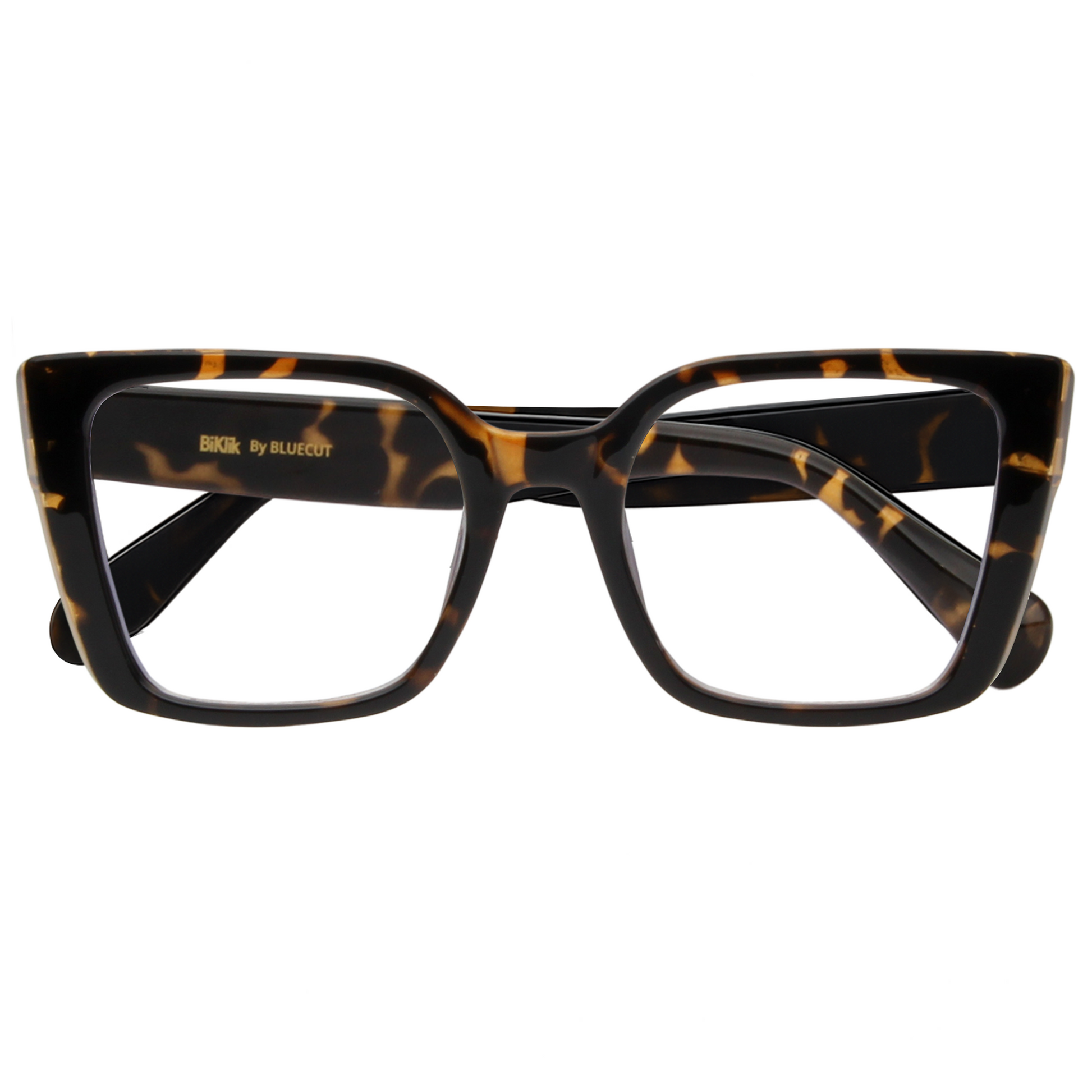 Tortoiseshell glasses with black frame on a white background