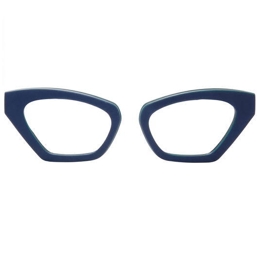 Blue cat-eye glasses on a white background