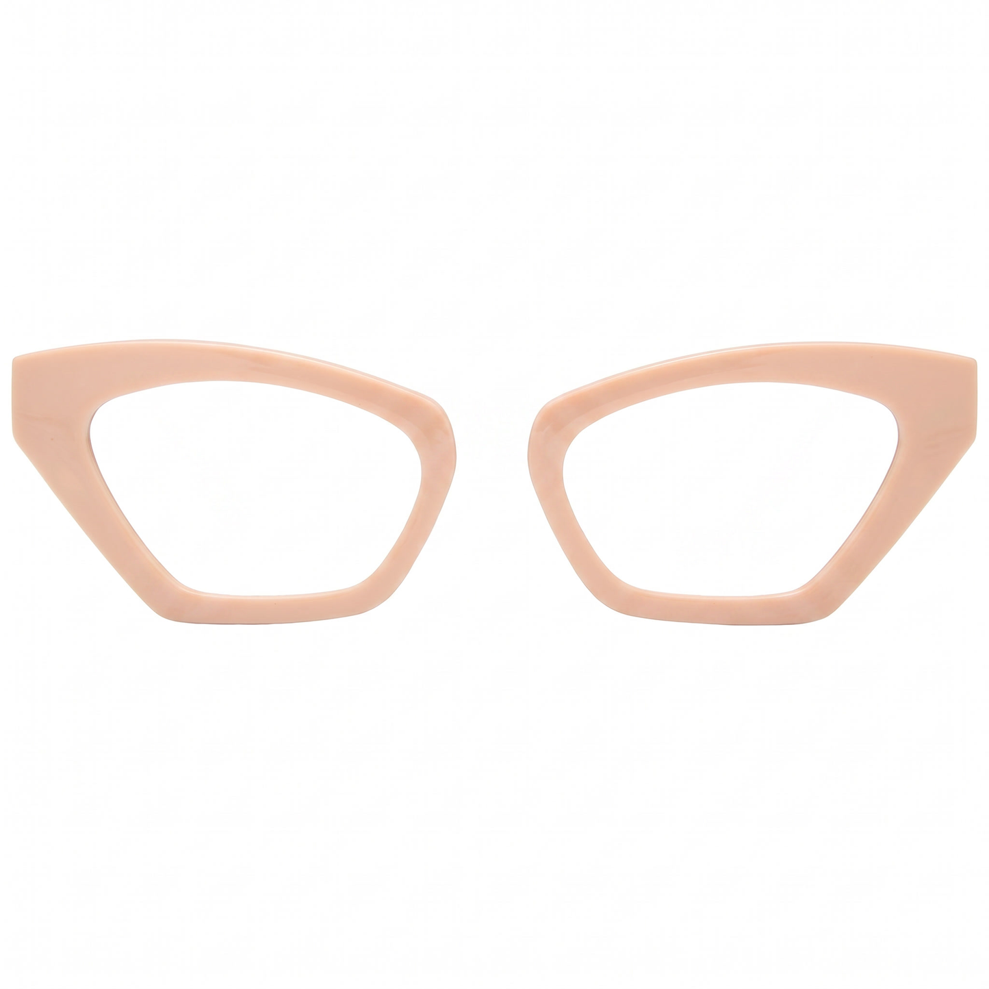Pair of cat-eye glasses with beige frame on a white background