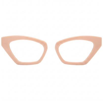 Pair of cat-eye glasses with beige frame on a white background