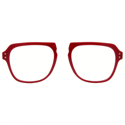 Red eyeglasses on a white background