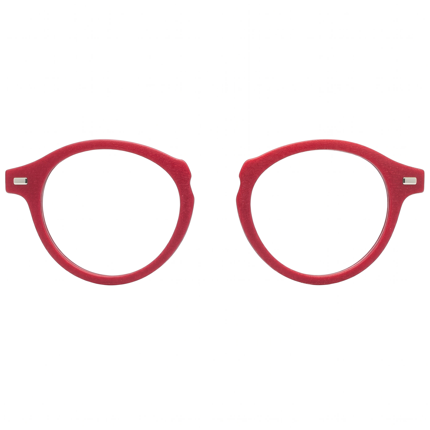Red eyeglasses on a white background