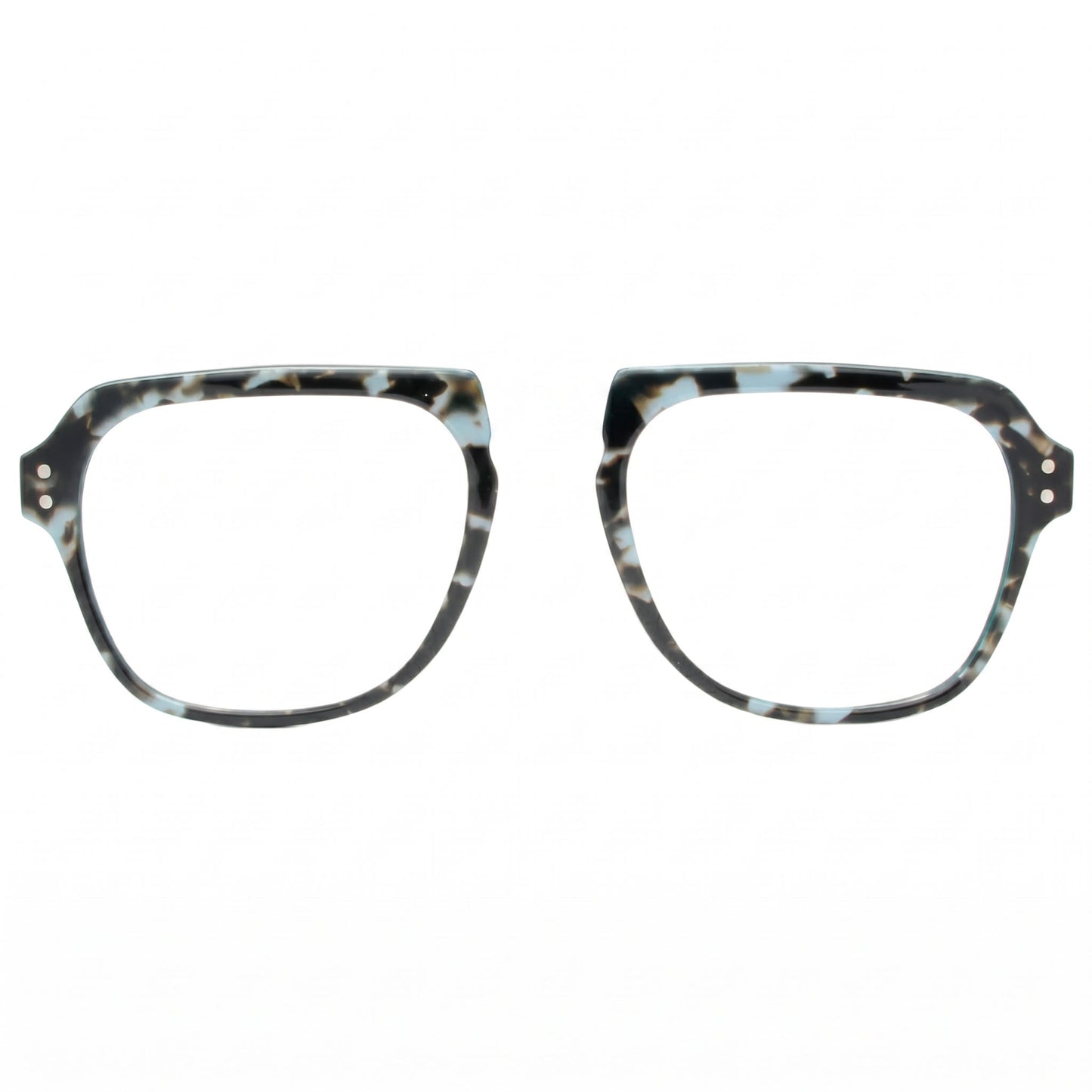Pair of eyeglasses with a tortoiseshell pattern on a white background
