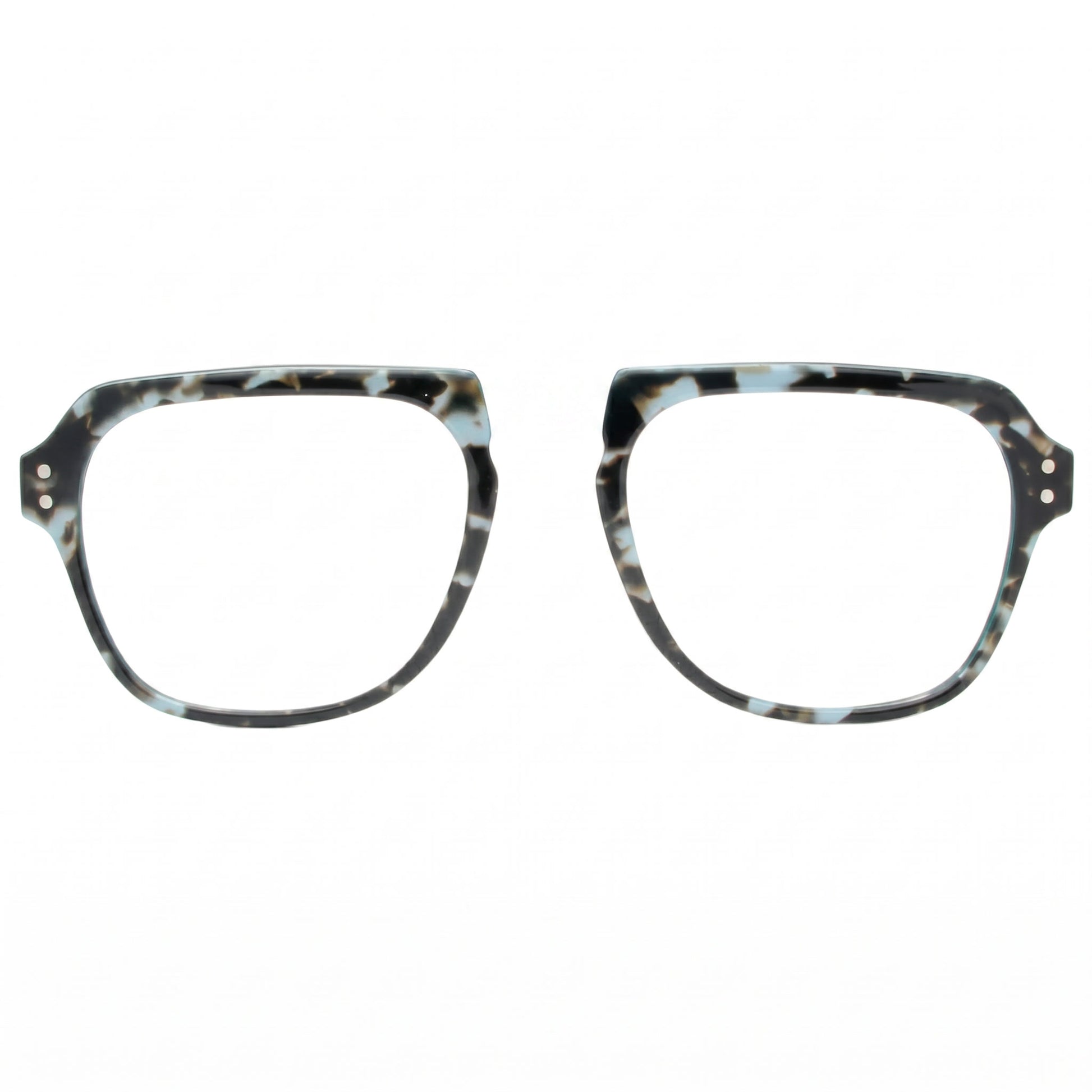 Pair of eyeglasses with a tortoiseshell pattern on a white background