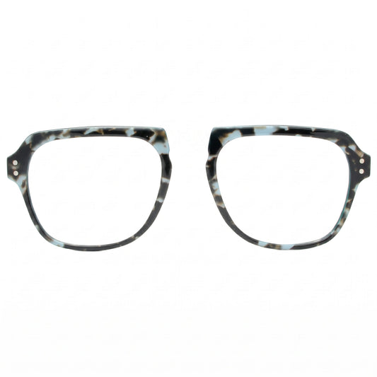 Pair of eyeglasses with a tortoiseshell pattern on a white background