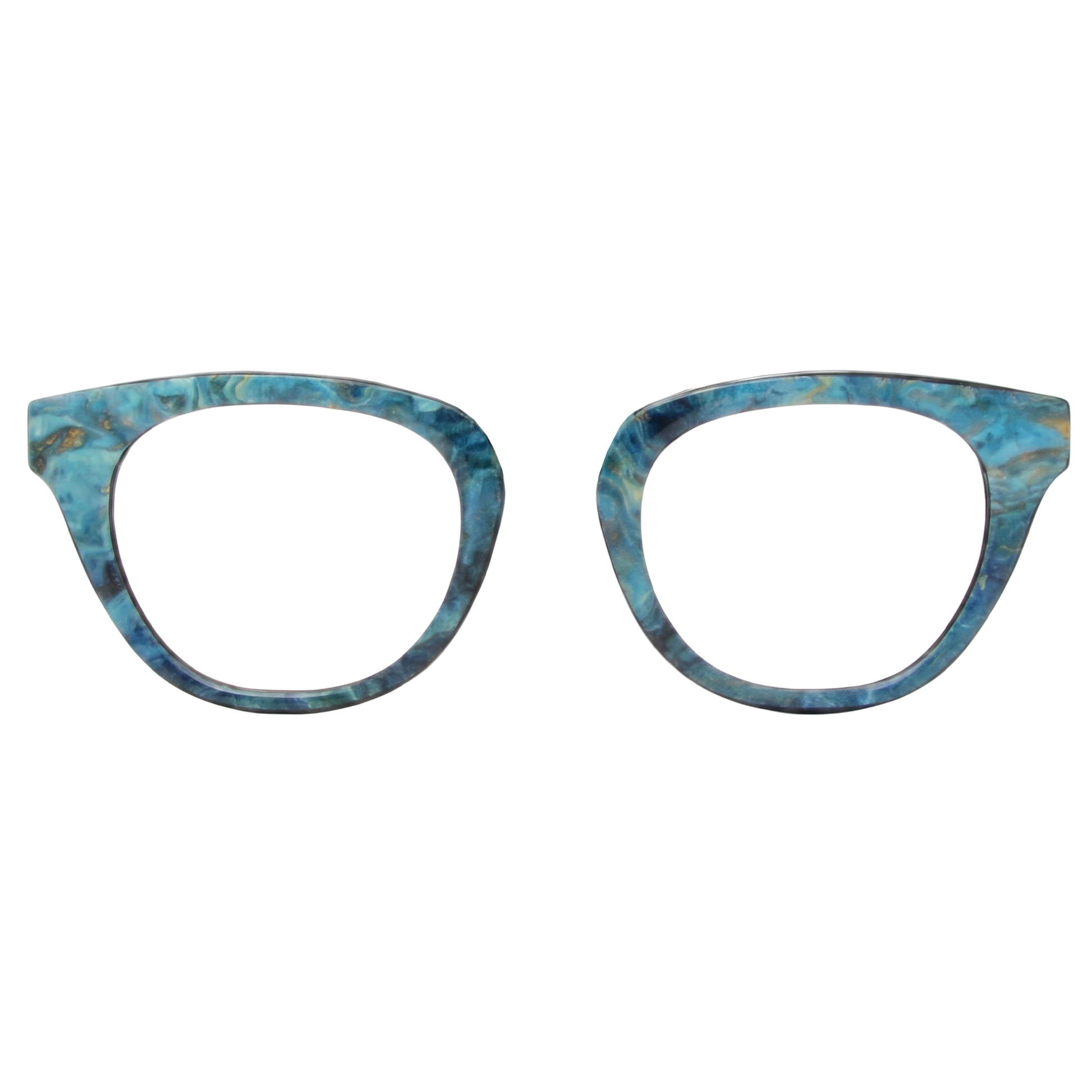Blue cat-eye glasses on a white background