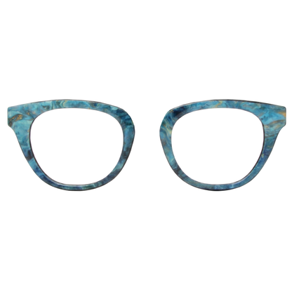 Blue cat-eye glasses on a white background