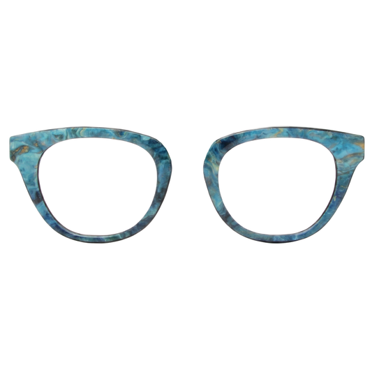 Blue cat-eye glasses on a white background