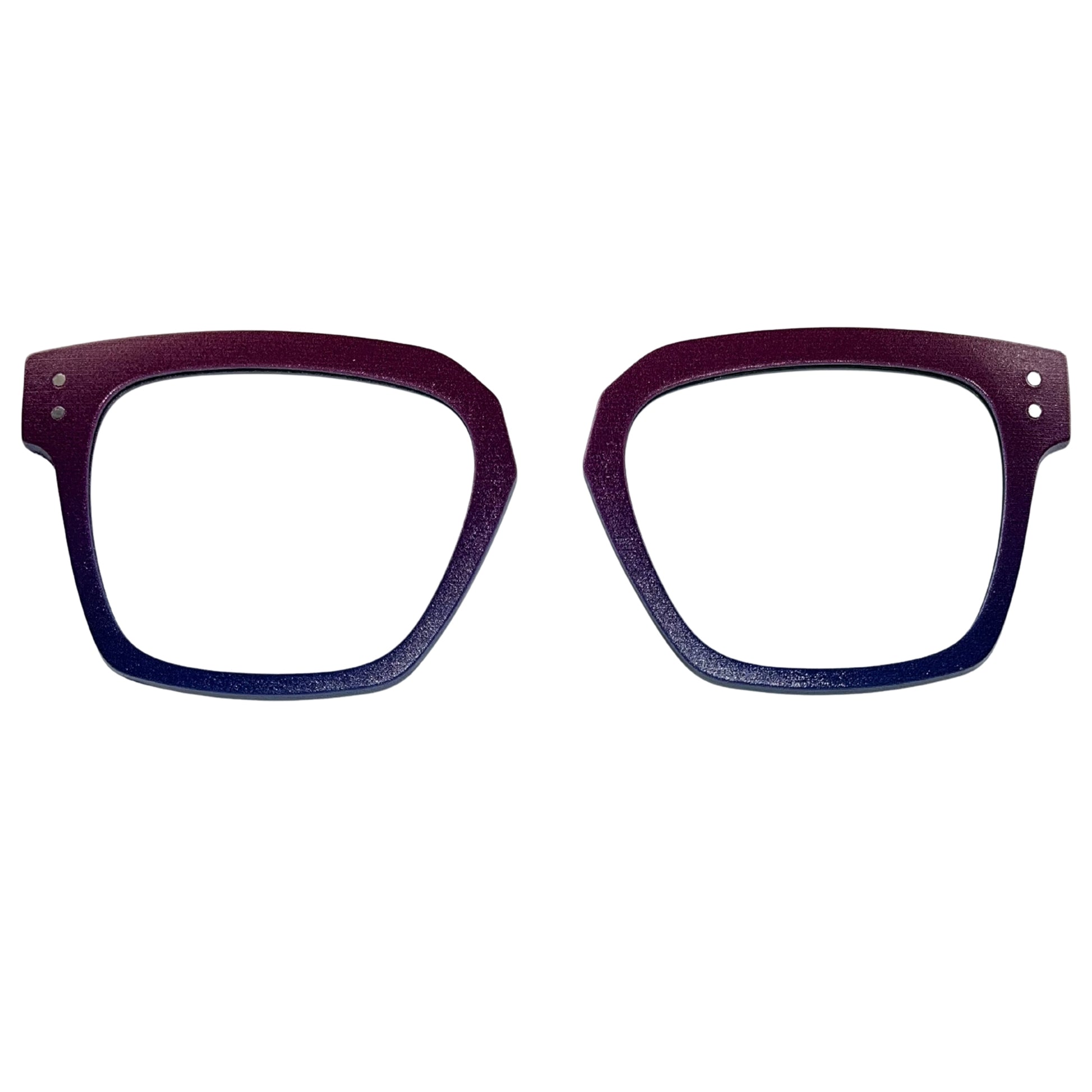 Pair of purple eyeglasses on a white background