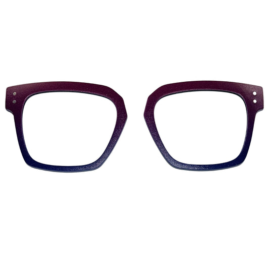 Pair of purple eyeglasses on a white background