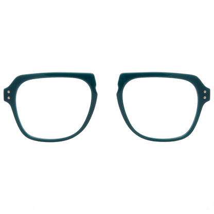 Teal eyeglasses on a white background