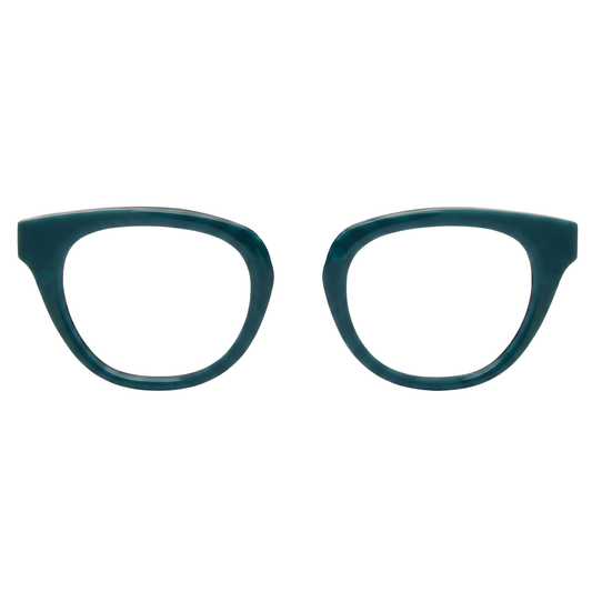 Teal eyeglasses on a white background