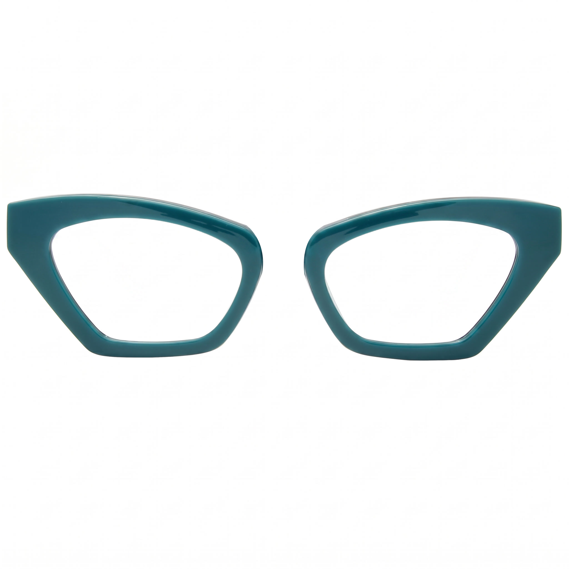 Teal cat-eye glasses on a white background