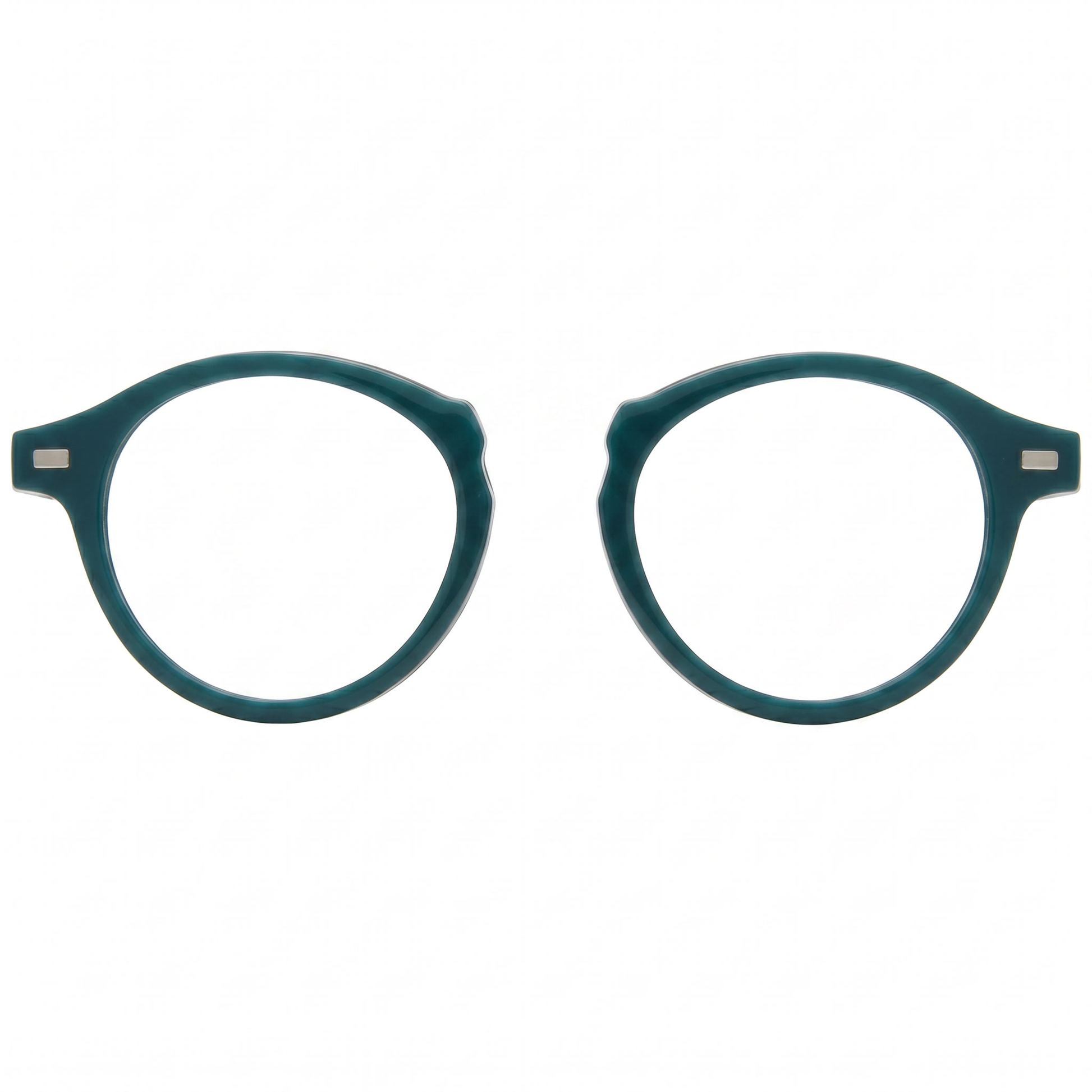 Teal eyeglasses on a white background