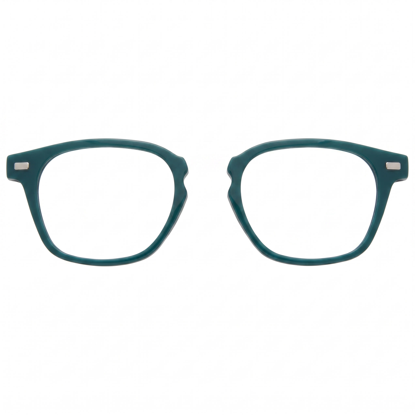 Teal eyeglasses on a white background