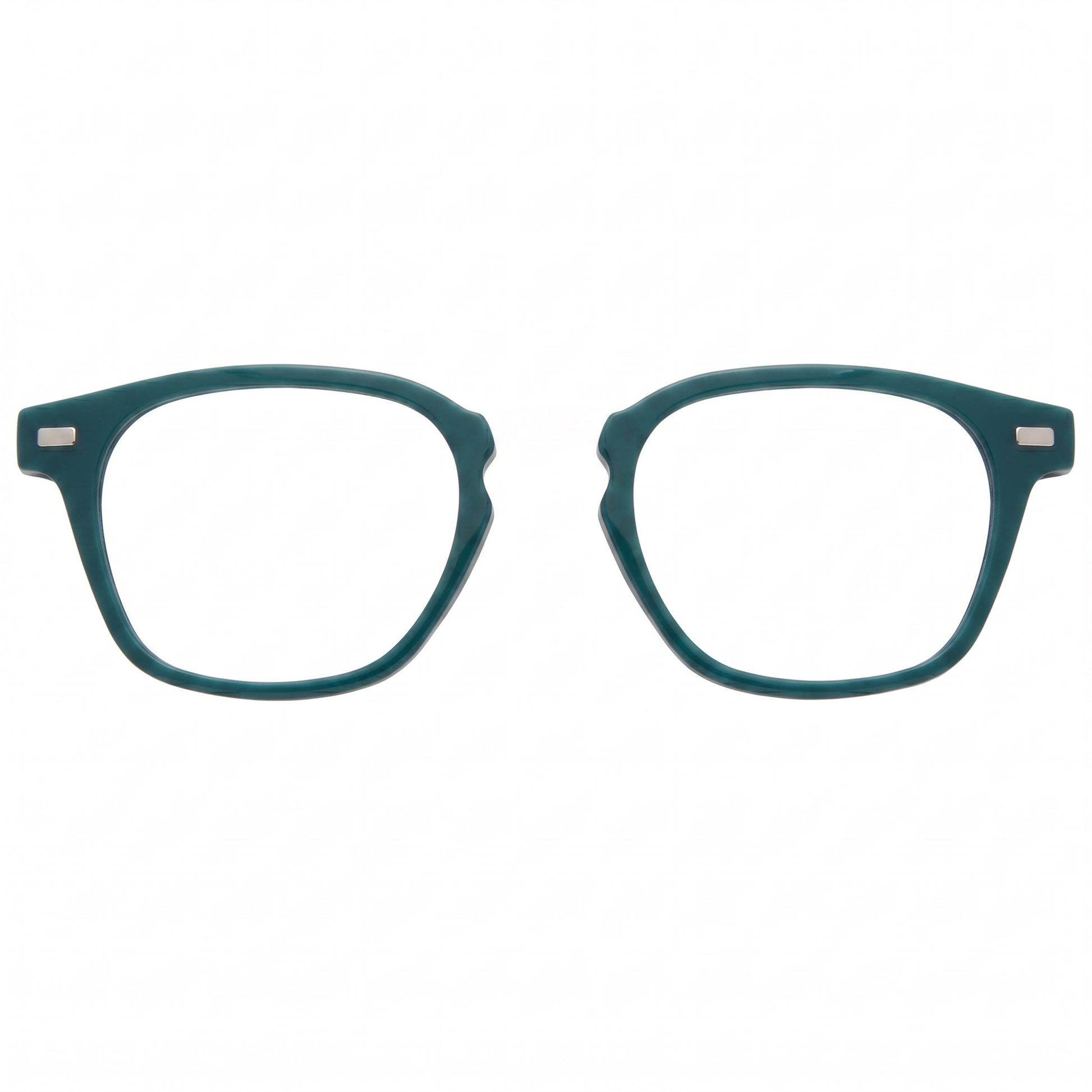 Teal eyeglasses on a white background