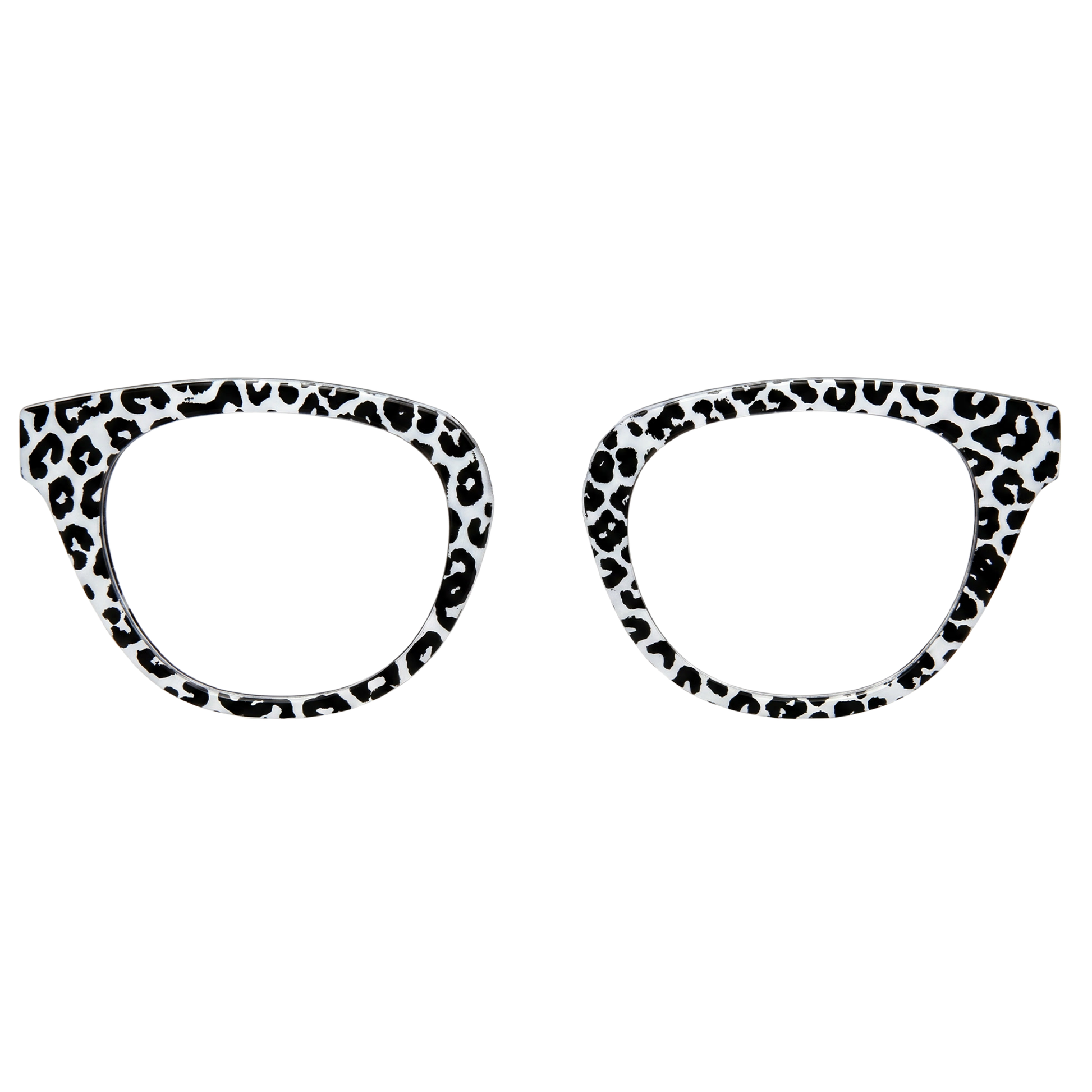 Leopard print eyeglass frames on a white background