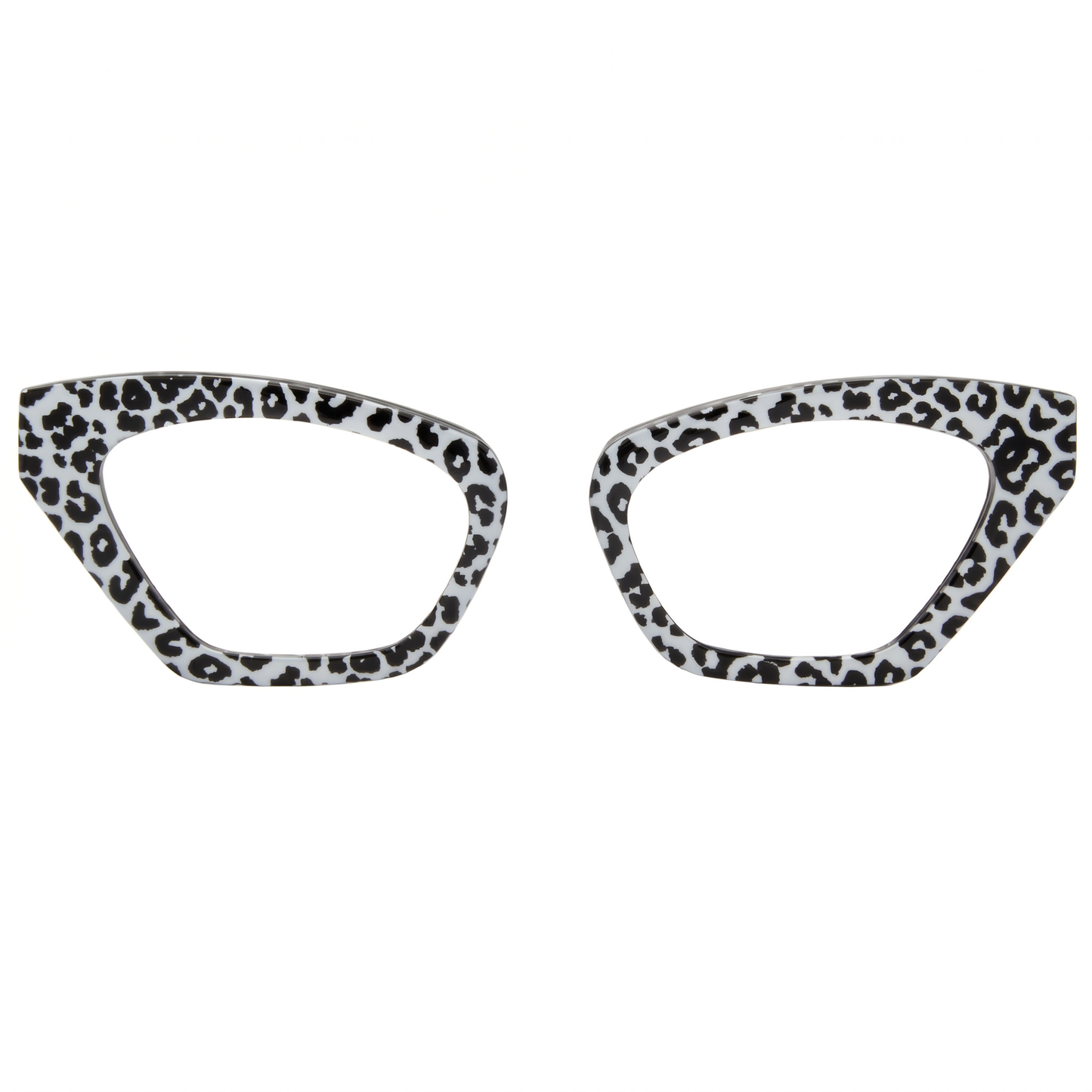 Cat-eye glasses with leopard print design on a white background