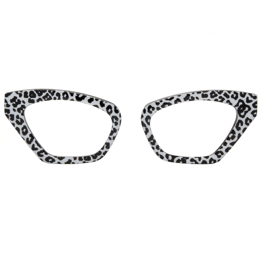 Cat-eye glasses with leopard print design on a white background