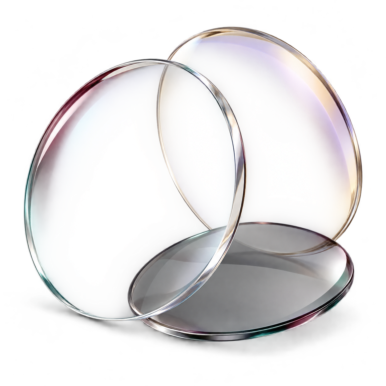 A collection of precision prescription lenses with subtle optical reflections